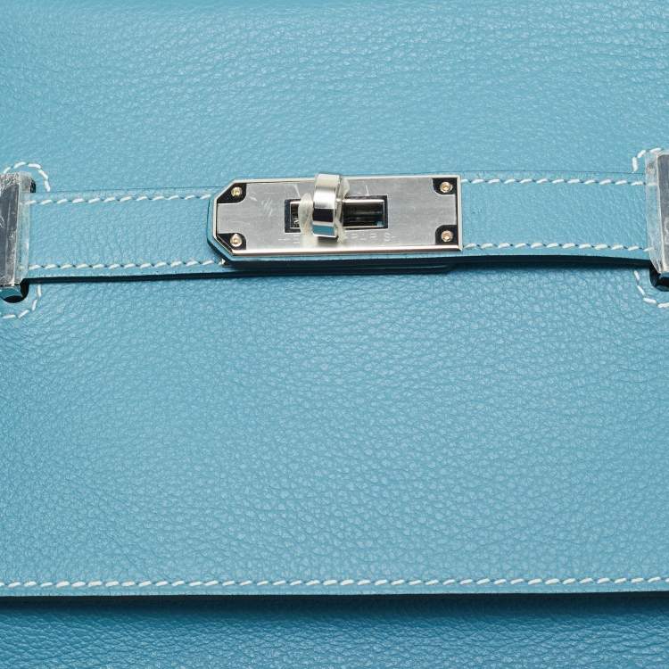 Pre Owned Hermes Jypsiere Mini Palladium Finish Bleu Jean Evercolor Leather Shoulder Bag