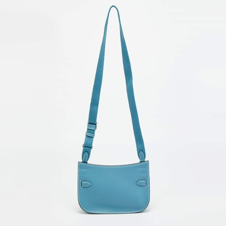 Pre Owned Hermes Jypsiere Mini Palladium Finish Bleu Jean Evercolor Leather Shoulder Bag