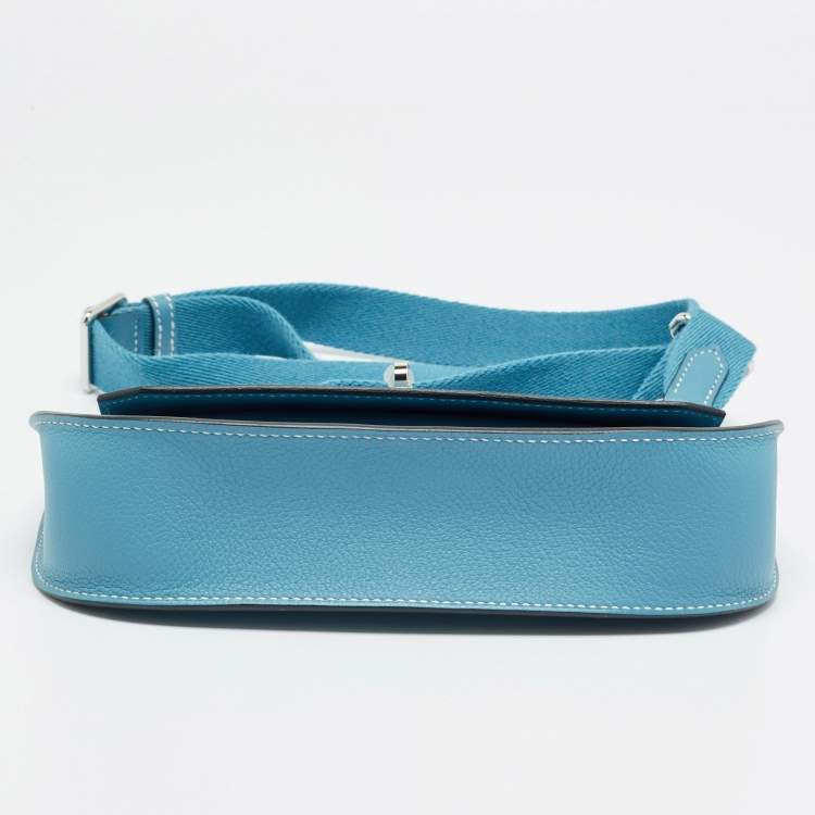 Pre Owned Hermes Jypsiere Mini Palladium Finish Bleu Jean Evercolor Leather Shoulder Bag