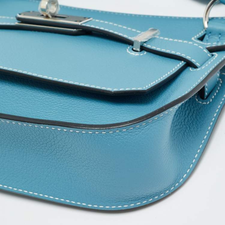 Pre Owned Hermes Jypsiere Mini Palladium Finish Bleu Jean Evercolor Leather Shoulder Bag