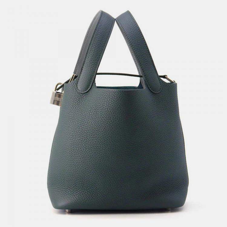 مملوكة مسبقًا Hermes Picotin Lock Eclat Vert Mangrove/Guripantan Taurillon Clemence Swift Leather Size Pm