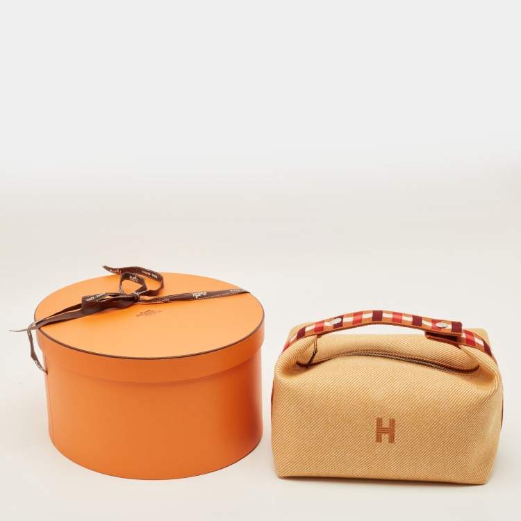 Pre Owned Hermes Bride-a-Brac Carre Large Fauve Merino Wool Pouch