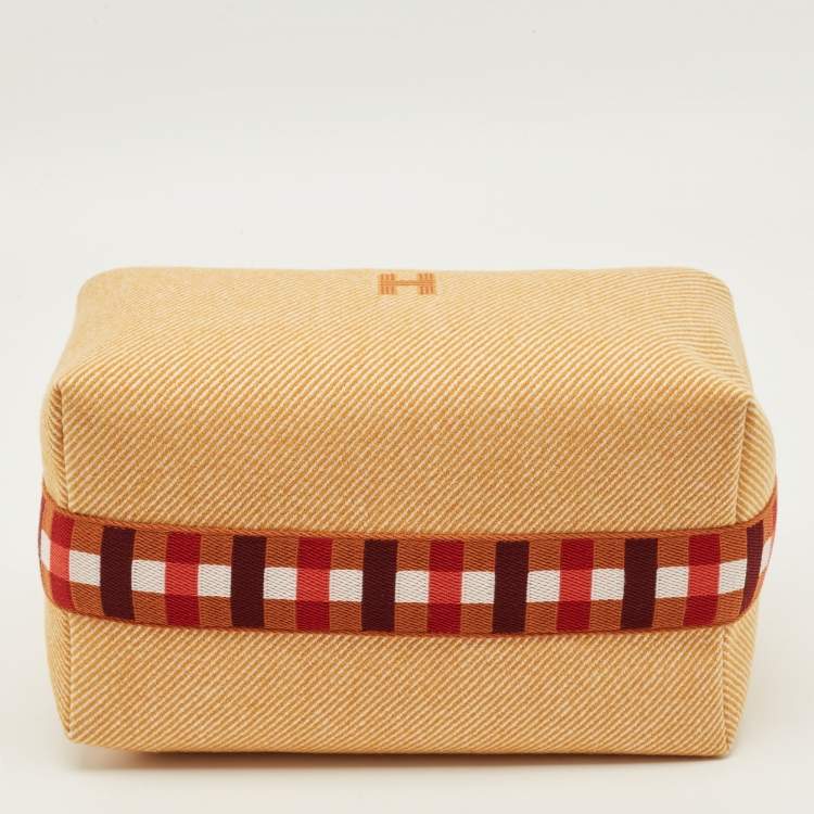 Pre Owned Hermes Bride-a-Brac Carre Large Fauve Merino Wool Pouch