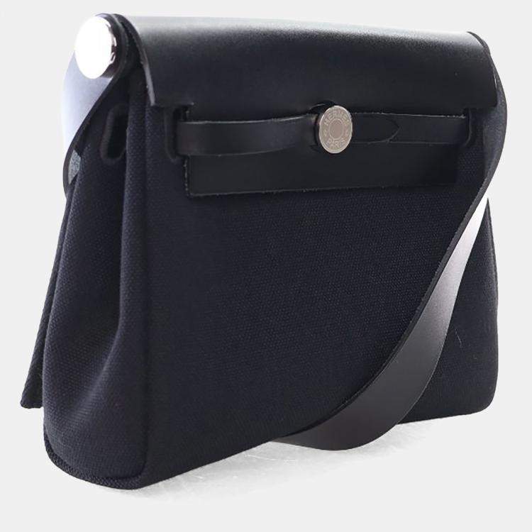 Pre Owned Hermes Noir Military Toile Mini Herbag Zip 20