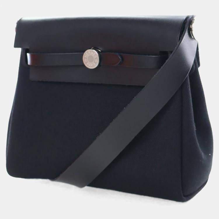 Pre Owned Hermes Noir Military Toile Mini Herbag Zip 20