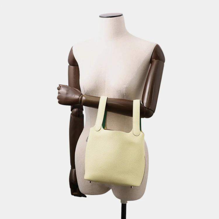 مملوكة مسبقًا Hermes Picotin Lock Eclat Jaune Milton/Vert Vertigo Taurillon Clemence Swift Leather Size PM