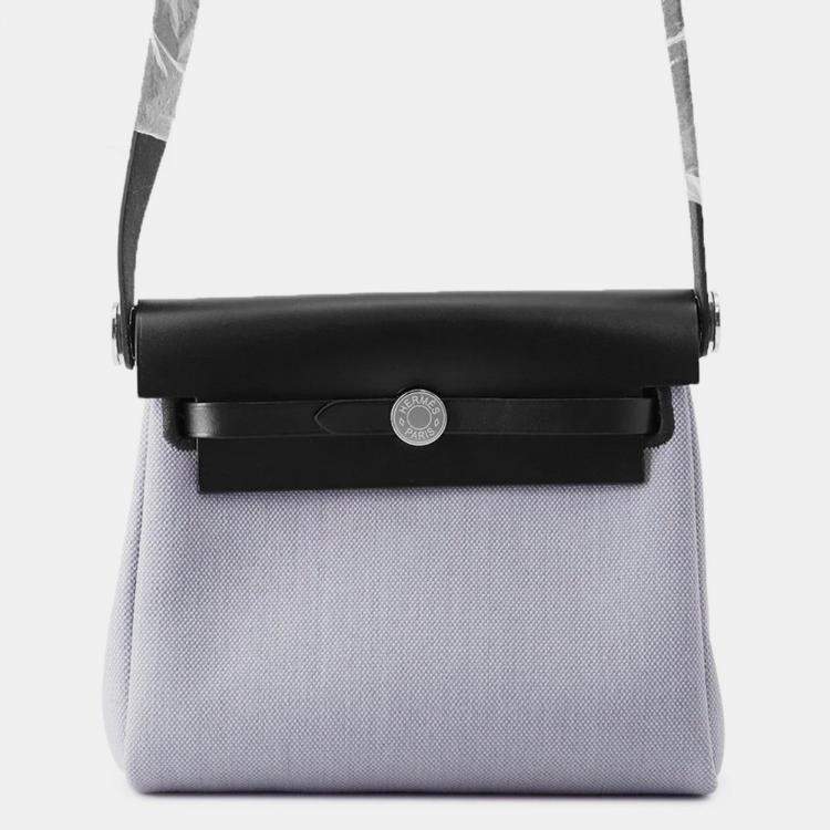 مملوكة مسبقًا Hermes Herbag Zip Black/Green Pantan Toile H Vache Hunter Leather Size Mini