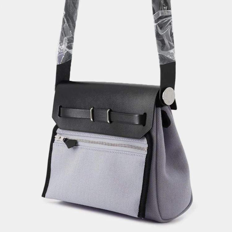 مملوكة مسبقًا Hermes Herbag Zip Black/Green Pantan Toile H Vache Hunter Leather Size Mini