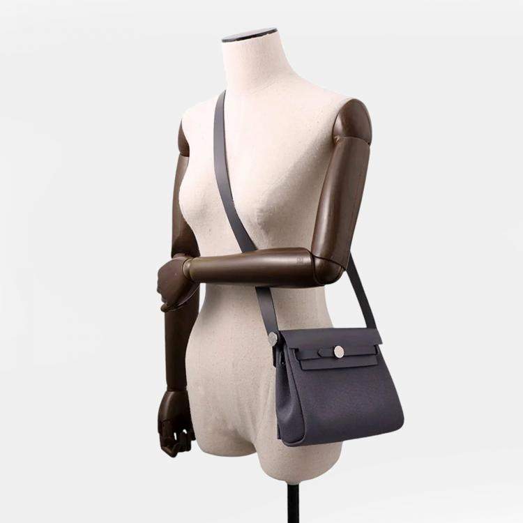 Pre Owned Hermes Herbag Zip Ardoise Toile Military Vache Hunter Leather Size Mini