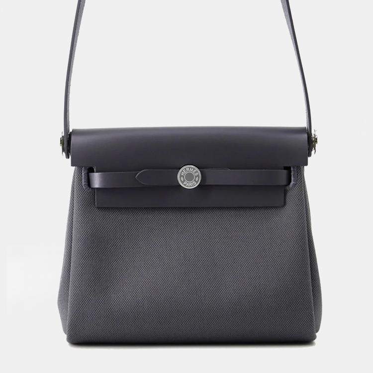 Pre Owned Hermes Herbag Zip Ardoise Toile Military Vache Hunter Leather Size Mini