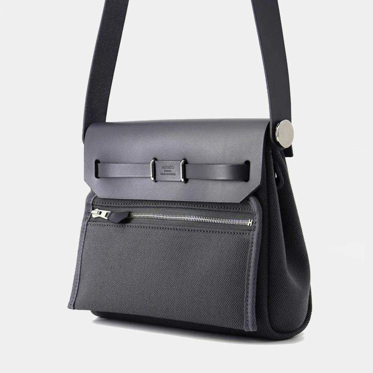 Pre Owned Hermes Herbag Zip Ardoise Toile Military Vache Hunter Leather Size Mini