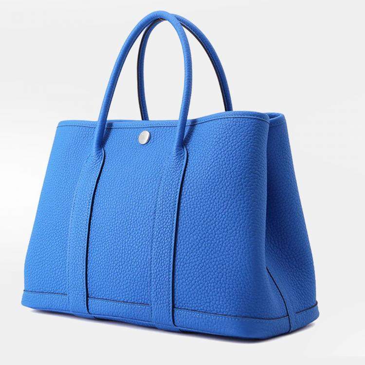 Pre Owned Hermes Garden Party Blue Hydra Negonda Leather Size Tpm