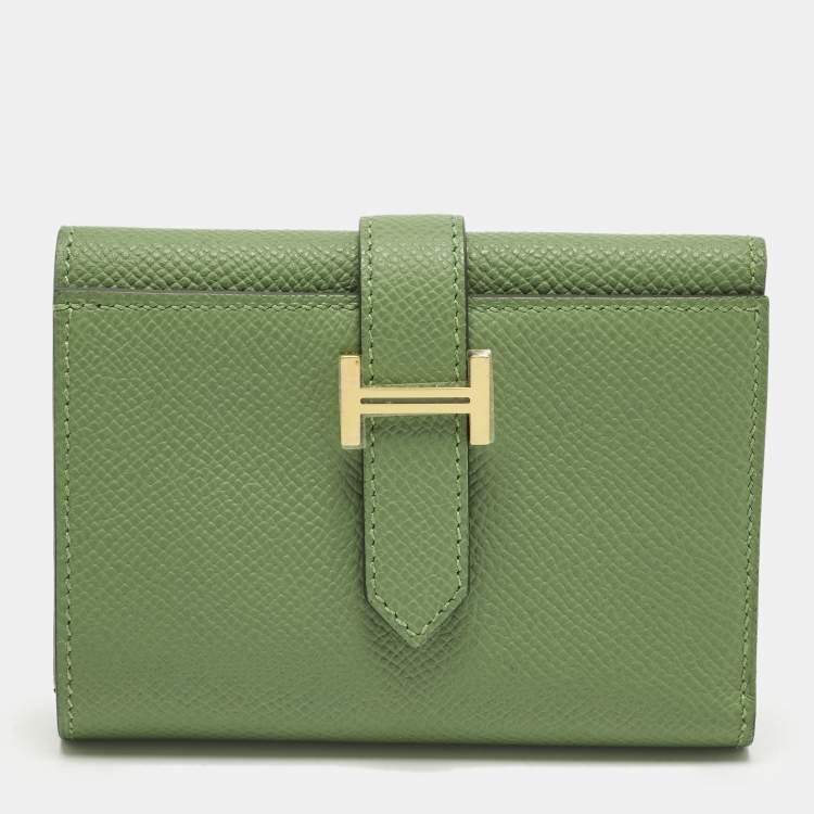 Pre Owned Hermes Portefeuille Bearn Combine Vert Yucca Epsom Leather Trifold Wallet