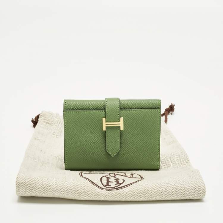 Pre Owned Hermes Portefeuille Bearn Combine Vert Yucca Epsom Leather Trifold Wallet
