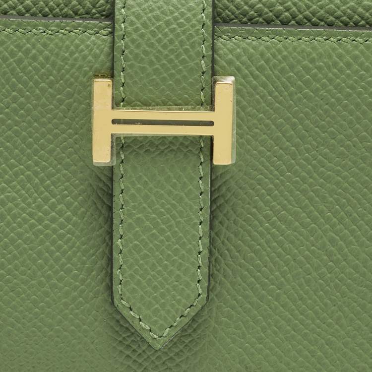 Pre Owned Hermes Portefeuille Bearn Combine Vert Yucca Epsom Leather Trifold Wallet
