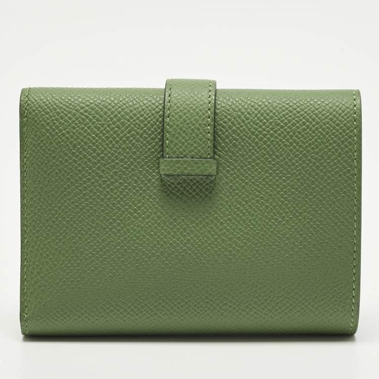 Pre Owned Hermes Portefeuille Bearn Combine Vert Yucca Epsom Leather Trifold Wallet