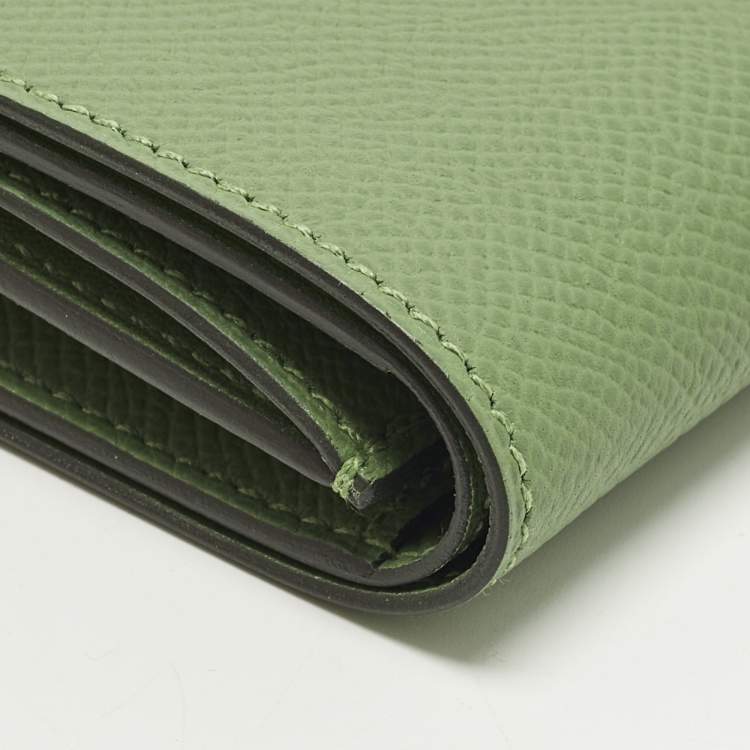 Pre Owned Hermes Portefeuille Bearn Combine Vert Yucca Epsom Leather Trifold Wallet