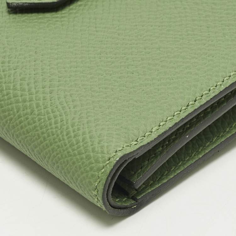 Pre Owned Hermes Portefeuille Bearn Combine Vert Yucca Epsom Leather Trifold Wallet