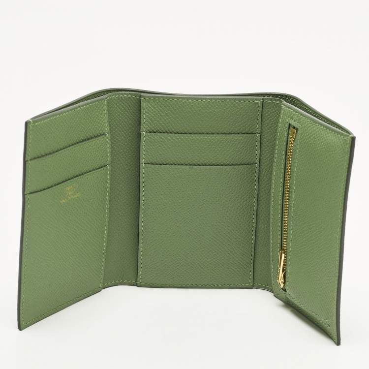 Pre Owned Hermes Portefeuille Bearn Combine Vert Yucca Epsom Leather Trifold Wallet