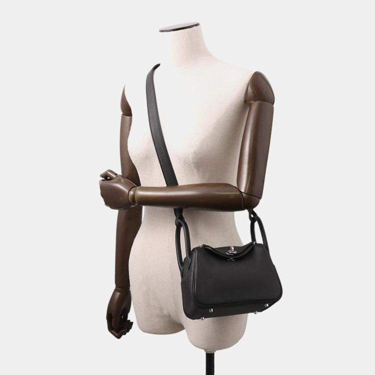 Pre Owned Hermes Lindy Mini Black Taurillon Clemence Leather Shoulder Bag