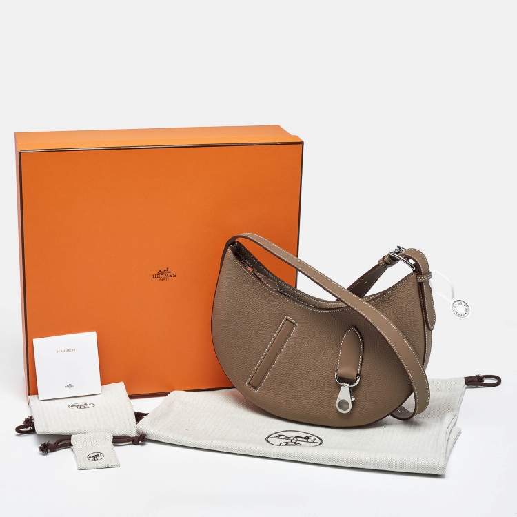 Pre Owned Hermès P'tit Arcon Etoupe Togo and Swift Leather Shoulder Bag