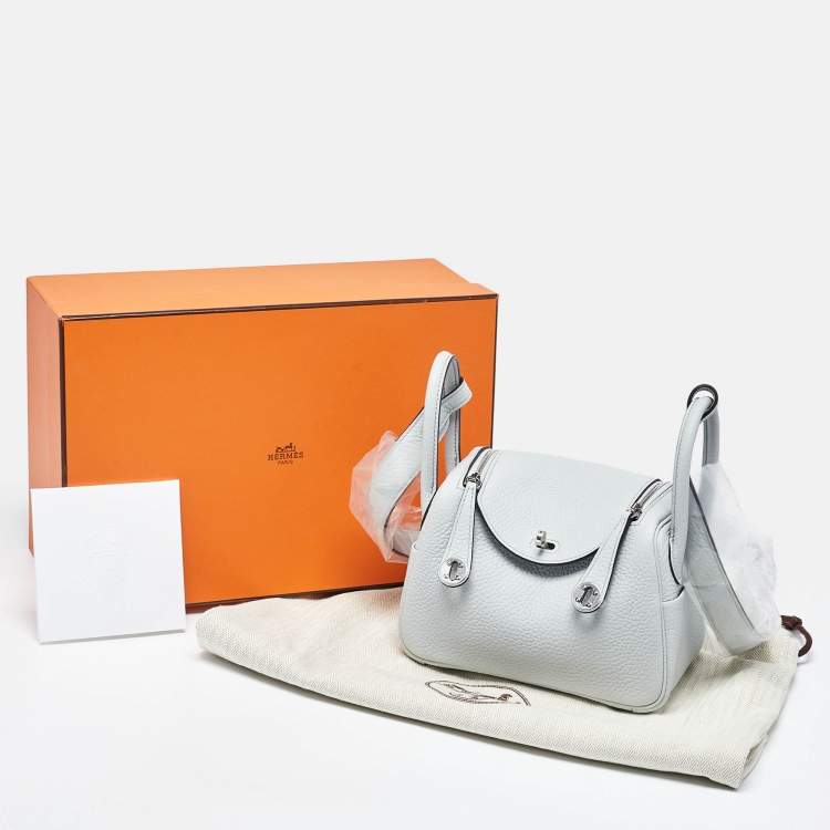 Pre Owned Hermès Lindy Mini Palladium Finish Bleu Pale Taurillon Clemence Leather Shoulder Bag