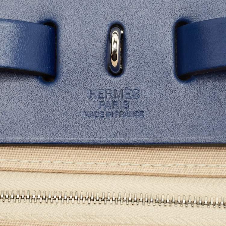 Pre Owned Hermes Herbag Zip 31 Beige/Bleu Saphir Toile and Vache Hunter Top Handle Bag