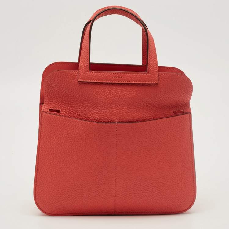 مملوكة مسبقًا Hermes Halzan 25 Palladium Finish Rose Texas Taurillon Clemence Leather Tote