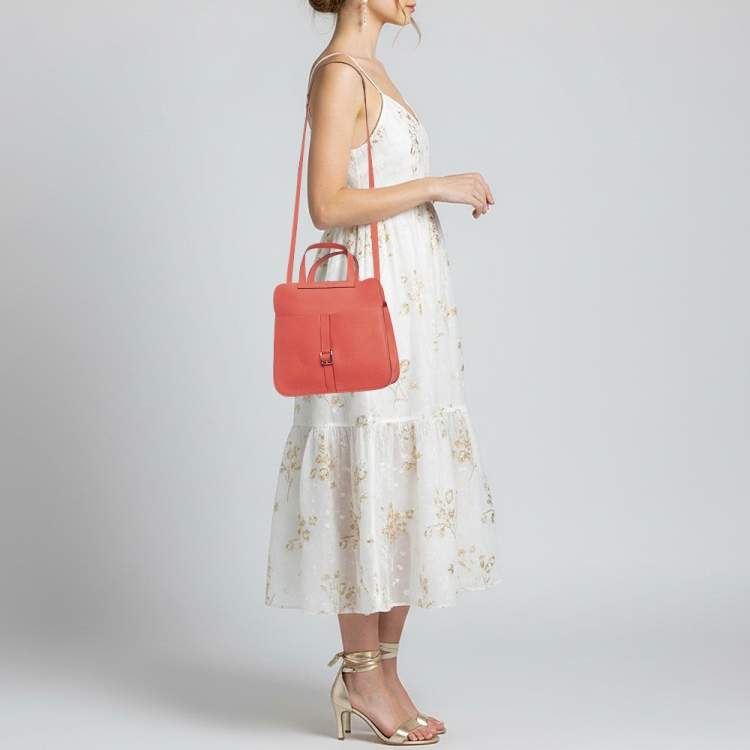 مملوكة مسبقًا Hermes Halzan 25 Palladium Finish Rose Texas Taurillon Clemence Leather Tote