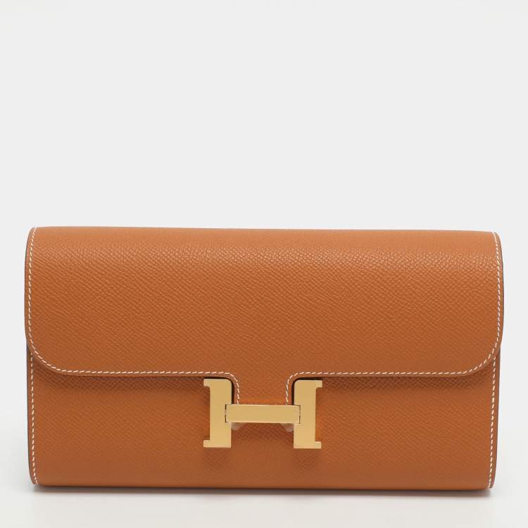 مملوكة مسبقًا محفظة هيرمس توغو كونستانس جلد أبسوم برتقالي طويلة