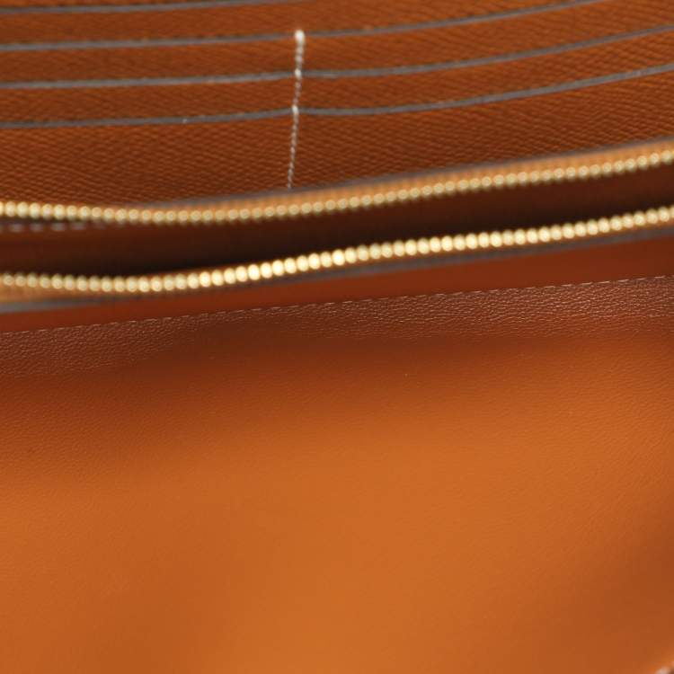 مملوكة مسبقًا محفظة هيرمس توغو كونستانس جلد أبسوم برتقالي طويلة