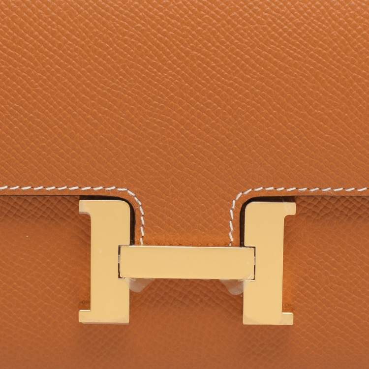 مملوكة مسبقًا محفظة هيرمس توغو كونستانس جلد أبسوم برتقالي طويلة
