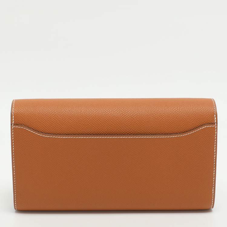 مملوكة مسبقًا محفظة هيرمس توغو كونستانس جلد أبسوم برتقالي طويلة