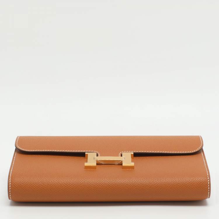 مملوكة مسبقًا محفظة هيرمس توغو كونستانس جلد أبسوم برتقالي طويلة
