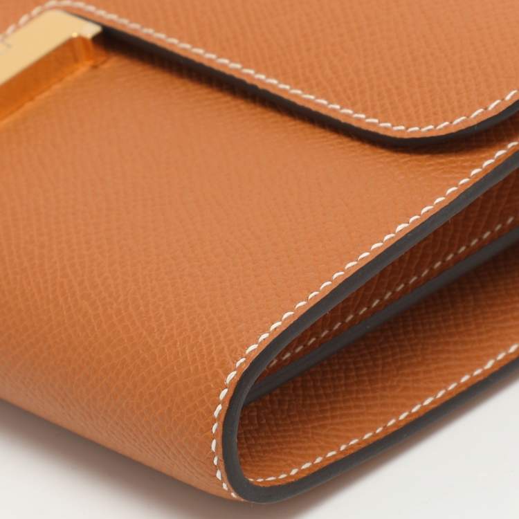 مملوكة مسبقًا محفظة هيرمس توغو كونستانس جلد أبسوم برتقالي طويلة