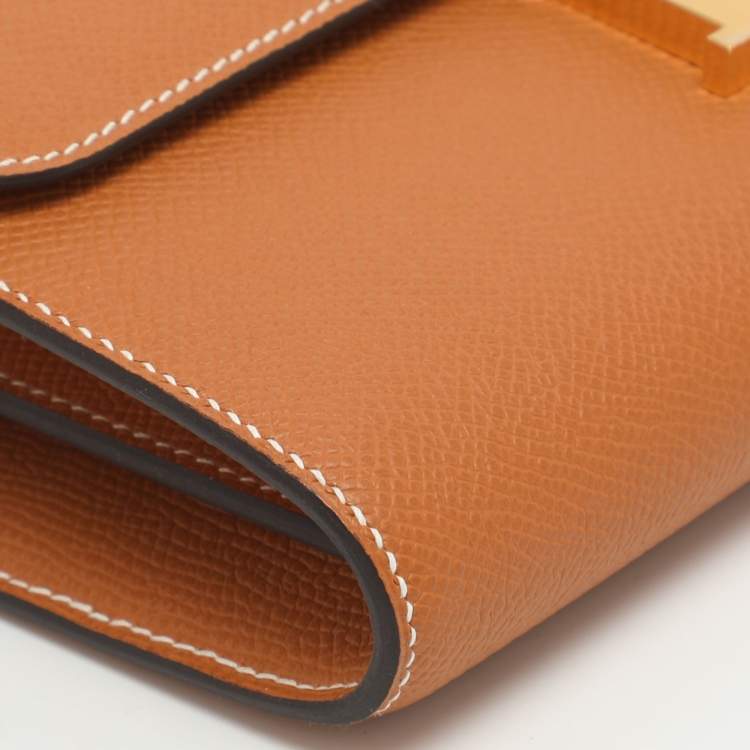 مملوكة مسبقًا محفظة هيرمس توغو كونستانس جلد أبسوم برتقالي طويلة