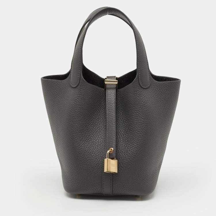 Pre Owned Hermès Picotin Lock 18 Gris Misty Taurillon Clemence Leather Tote