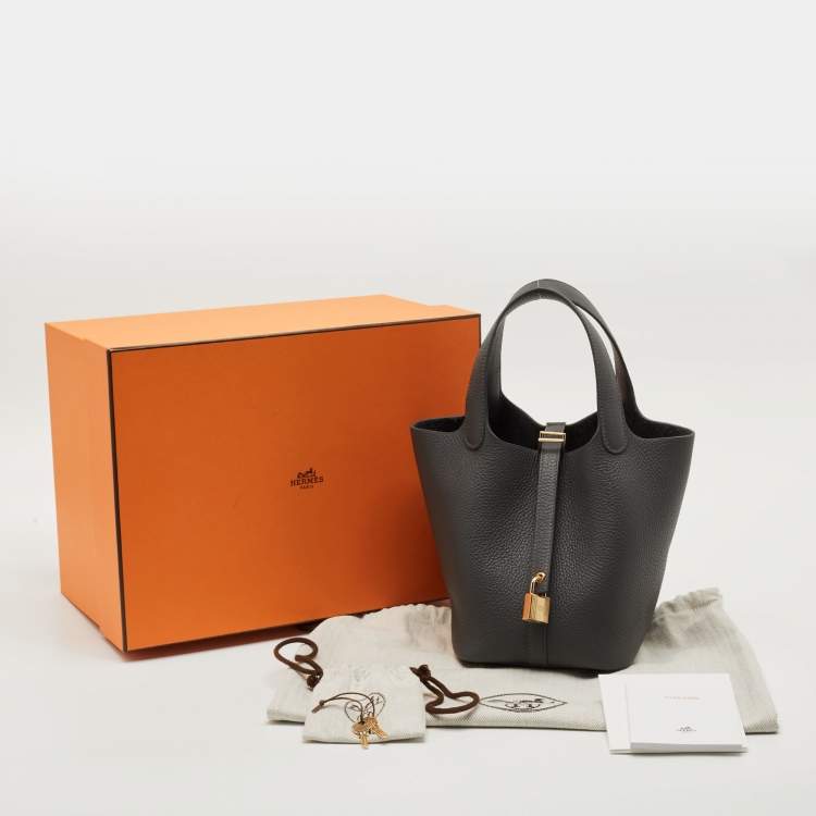Pre Owned Hermès Picotin Lock 18 Gris Misty Taurillon Clemence Leather Tote