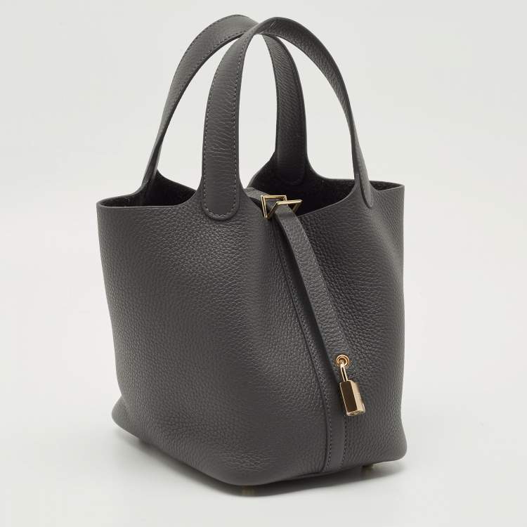Pre Owned Hermès Picotin Lock 18 Gris Misty Taurillon Clemence Leather Tote