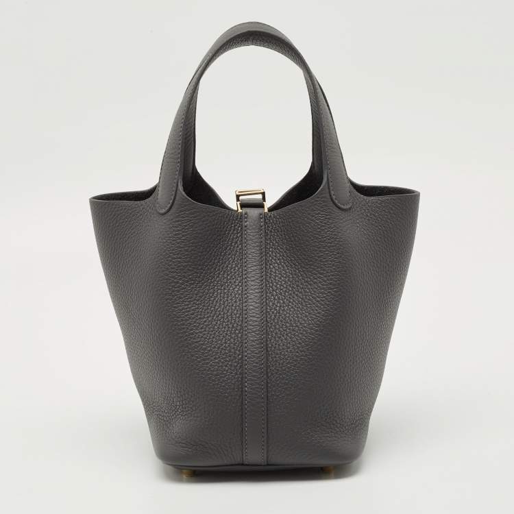 Pre Owned Hermès Picotin Lock 18 Gris Misty Taurillon Clemence Leather Tote