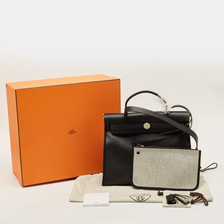 Pre Owned Hermes Herbag Zip 31 Noir Toile H Berline and Vache Hunter Top Handle Bag