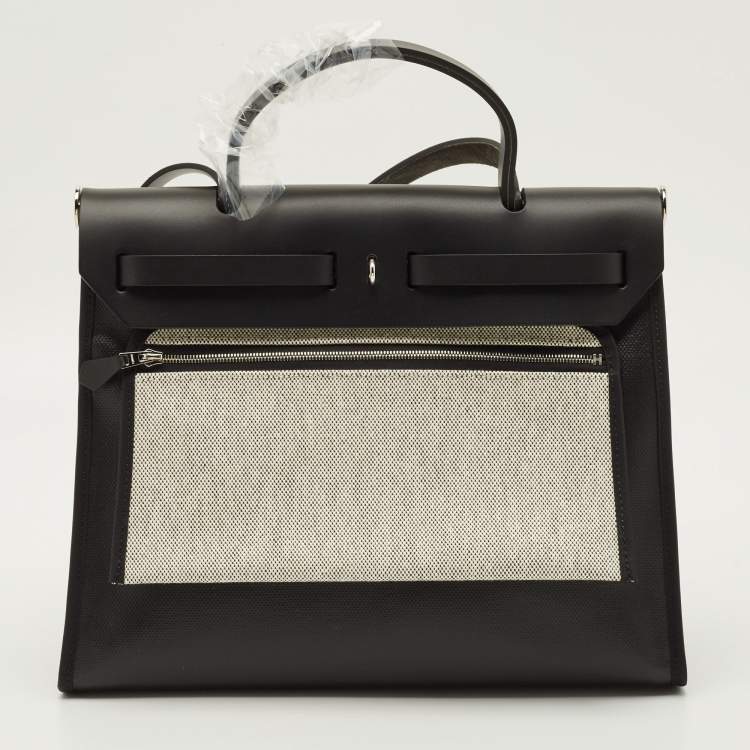 Pre Owned Hermes Herbag Zip 31 Noir Toile H Berline and Vache Hunter Top Handle Bag
