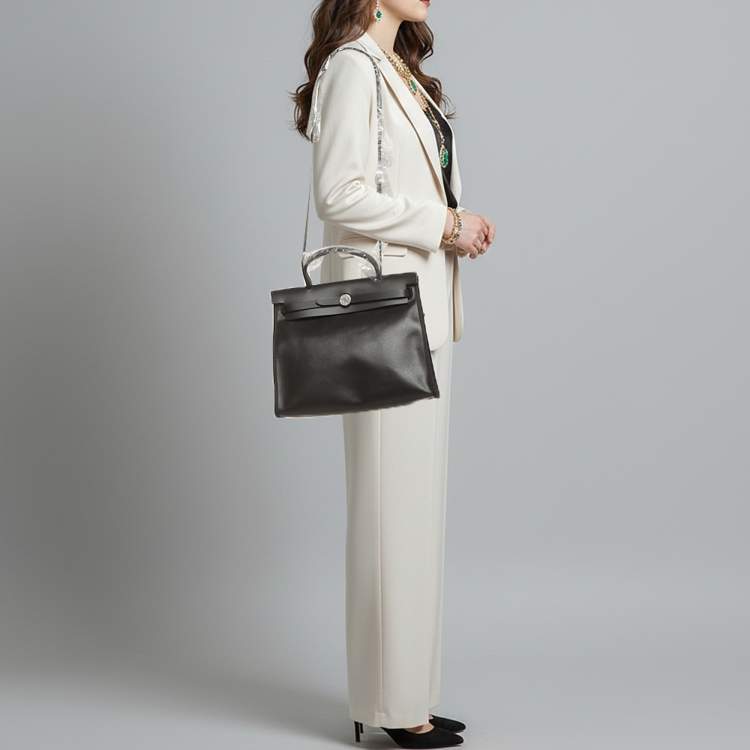 Pre Owned Hermes Herbag Zip 31 Noir Toile H Berline and Vache Hunter Top Handle Bag