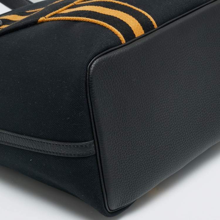 Pre Owned Hermes Pursangle MM Noir/Caramel Militaire Toile and Taurillon Clemence Leather Tote