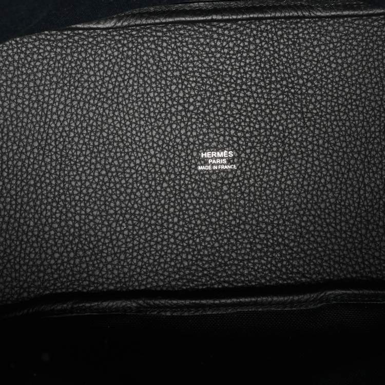 Pre Owned Hermes Pursangle MM Noir/Caramel Militaire Toile and Taurillon Clemence Leather Tote