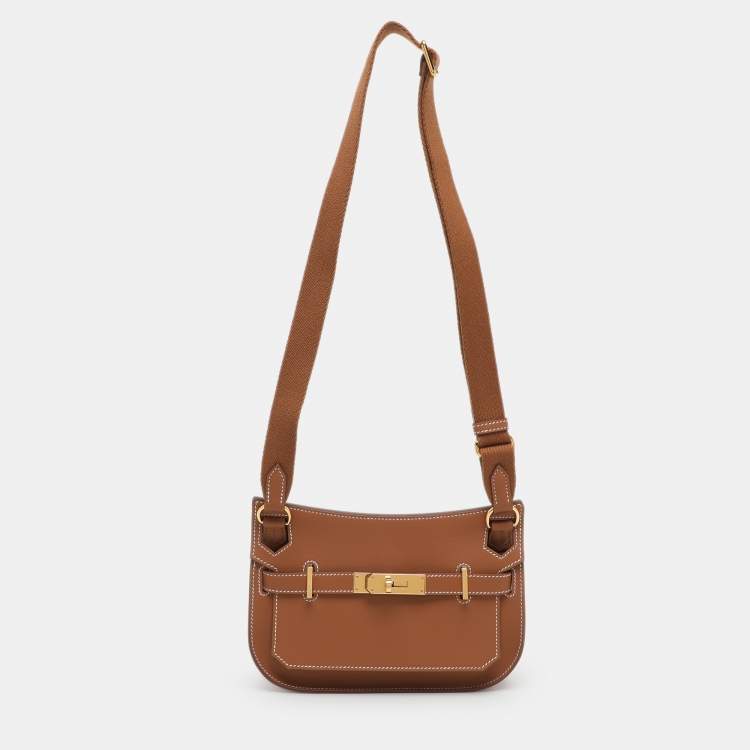 Pre Owned Hermès Jypsiere Mini Gold Finish Brown Leather Shoulder Bag