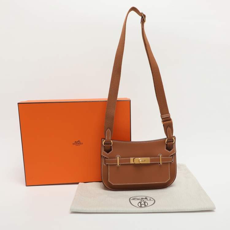 Pre Owned Hermès Jypsiere Mini Gold Finish Brown Leather Shoulder Bag