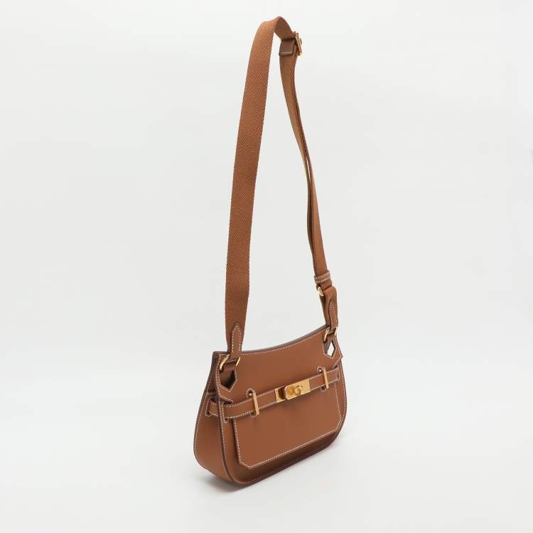 Pre Owned Hermès Jypsiere Mini Gold Finish Brown Leather Shoulder Bag