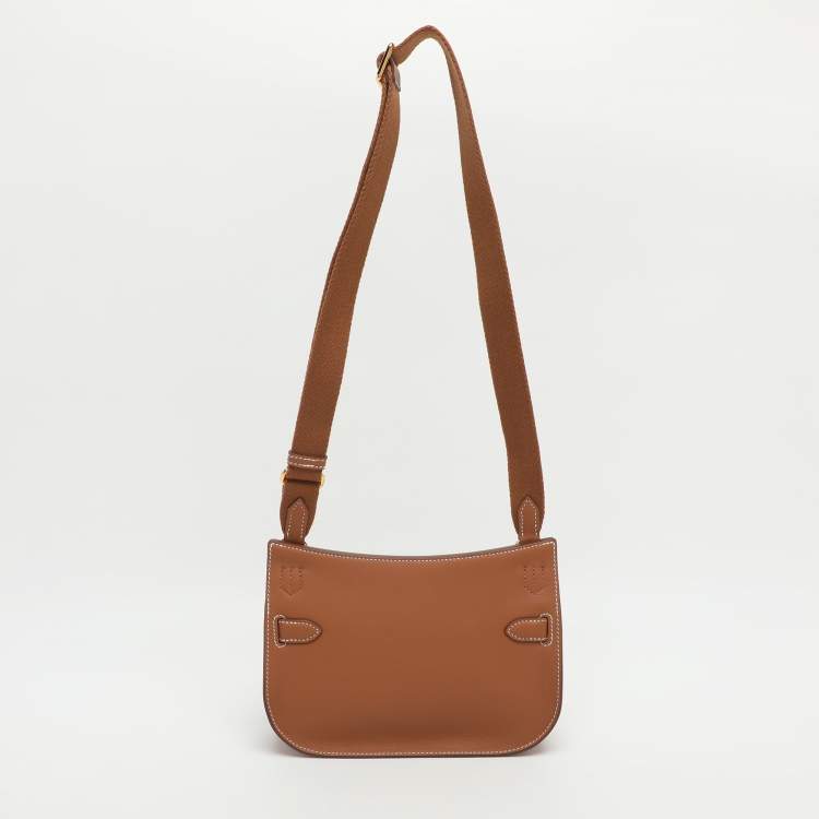 Pre Owned Hermès Jypsiere Mini Gold Finish Brown Leather Shoulder Bag