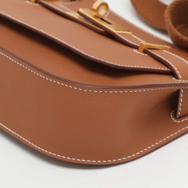 Pre Owned Hermès Jypsiere Mini Gold Finish Brown Leather Shoulder Bag